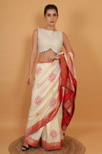 Thumbnail for Joban Fashion Silk Pearl And Beads Hand Embroidery Padded Blouse - White