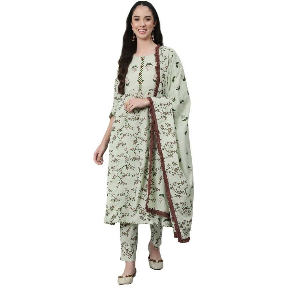 Anubhutee Women's Green Kurta Trouser with Dupatta Set - Distacart