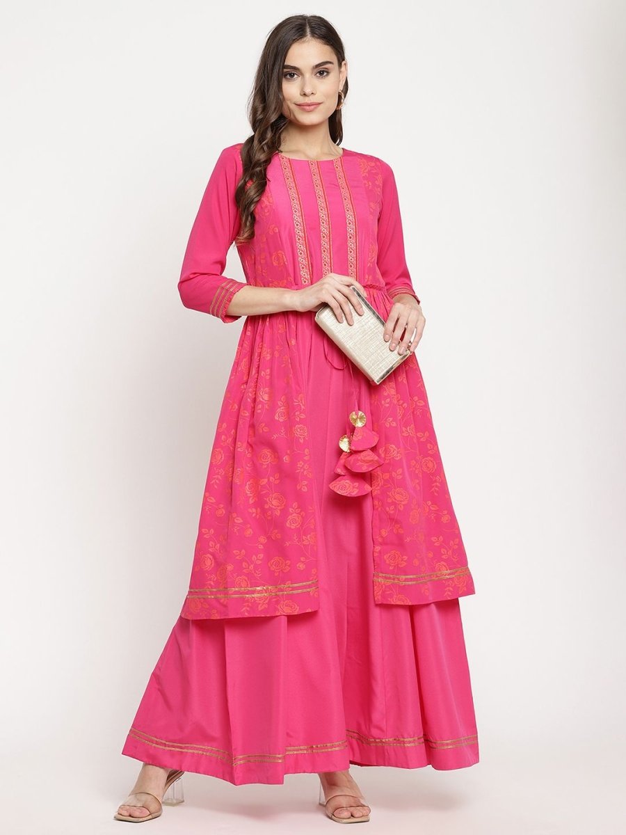 Ahalyaa Dark Pink Crepe Khari Print Dress For Women