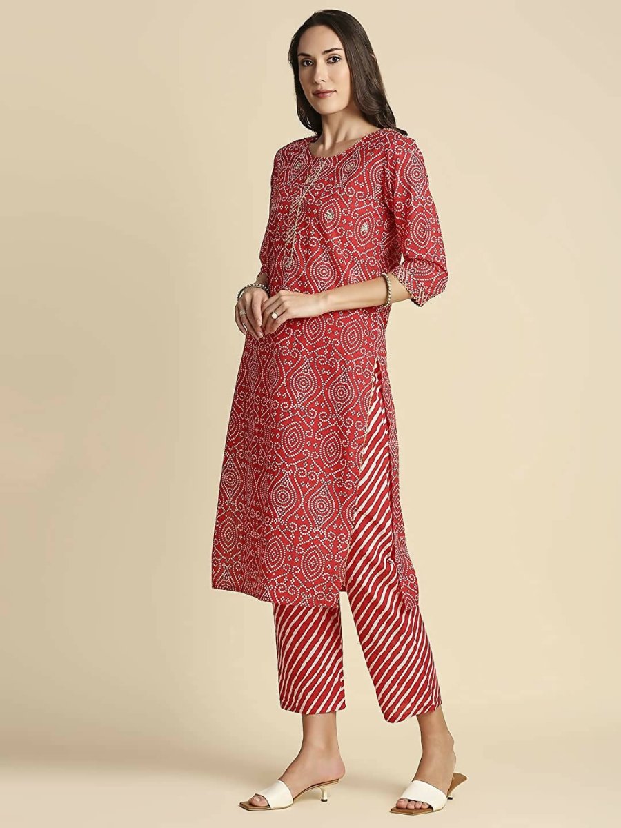 Anubhutee Women's Cotton Pink Bandhani Print Kurta Set - Distacart