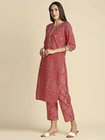 Thumbnail for Anubhutee Women's Cotton Pink Bandhani Print Kurta Set - Distacart
