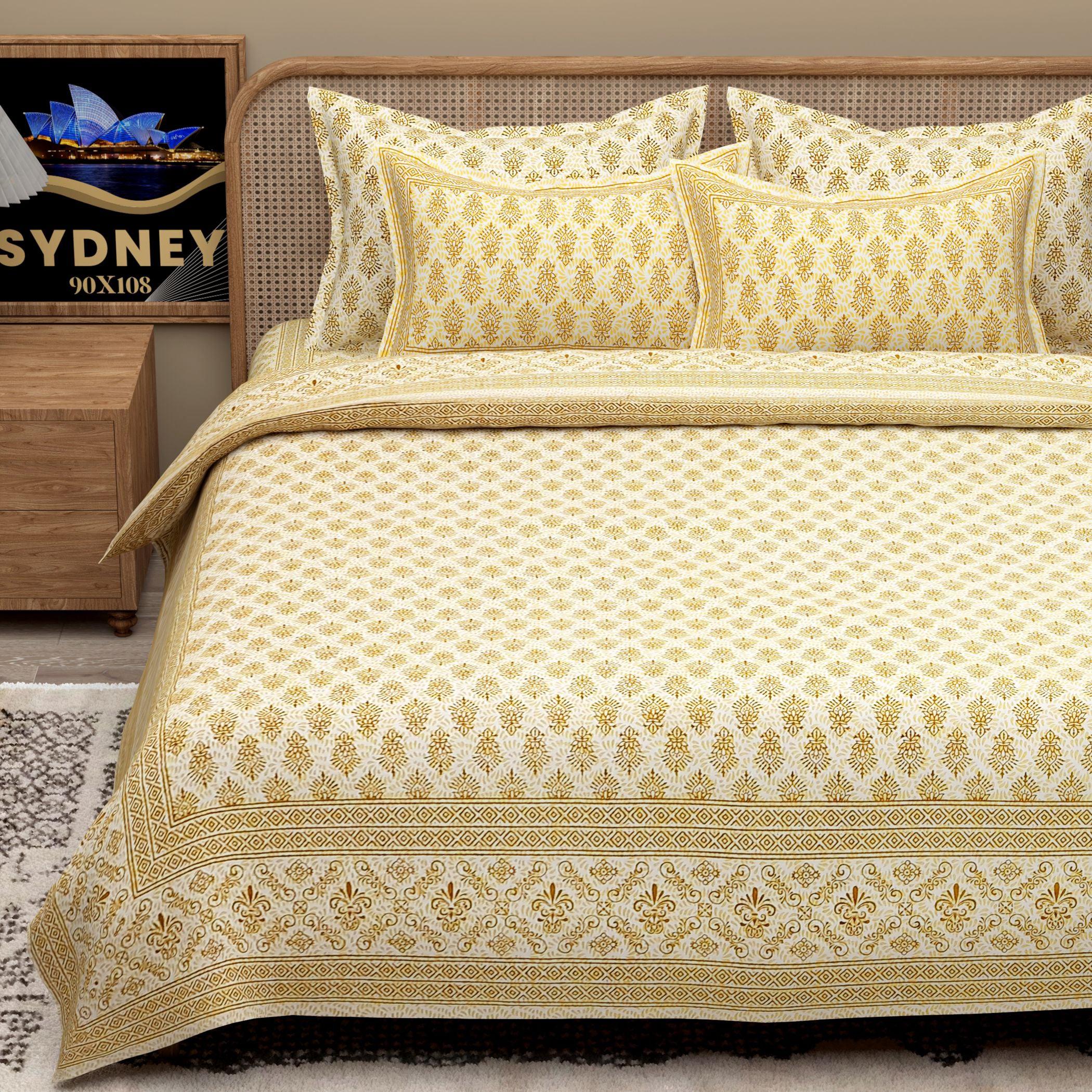 Green Ethnic Motifs Cotton 200TC King Bedsheet With 2 Zipper Pillow Covers - King Size by House of Ree - Distacart