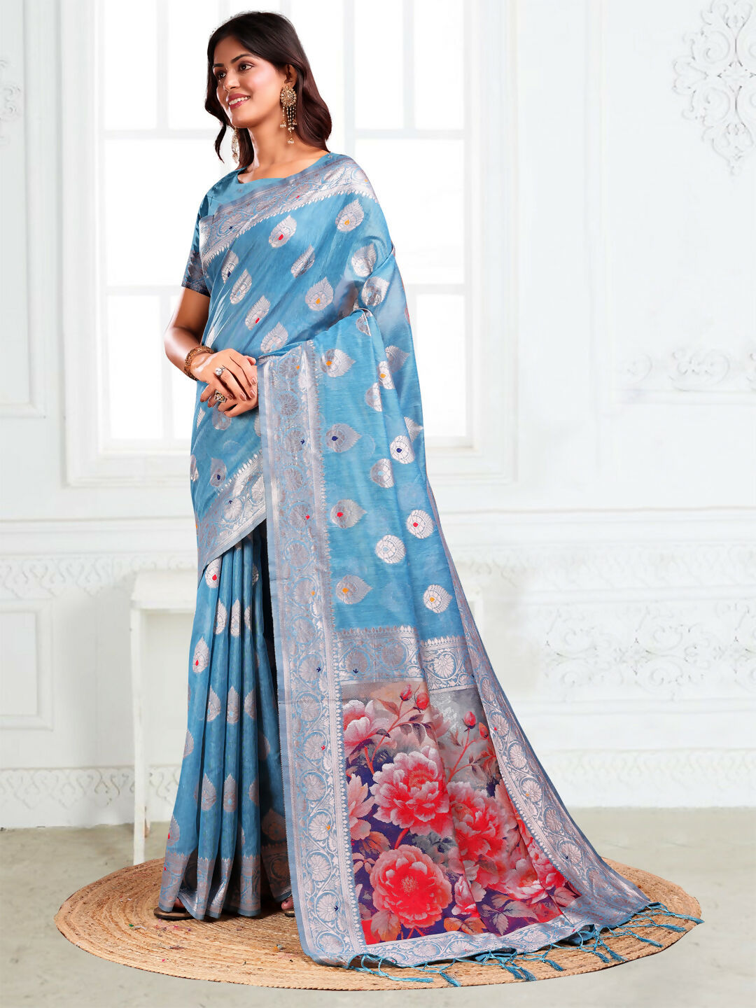 Astita Linen Cotton Sky Blue Saree