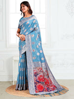 Thumbnail for Astita Linen Cotton Sky Blue Saree