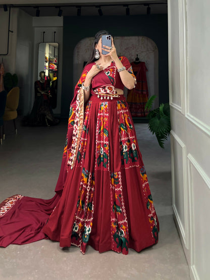 Vastranavya Navaratri Special Rayon with Printed Silk Lehenga with Stitched Choli - Mustard - Distacart