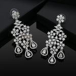 Thumbnail for Estele Rhodium Plated CZ Snow Flakes Chandelier Long Dangler Earrings for Women - Distacart