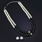 Thumbnail for Estele Rhodium Plated Classic Double Line Pearl Necklace Set for Women - Distacart