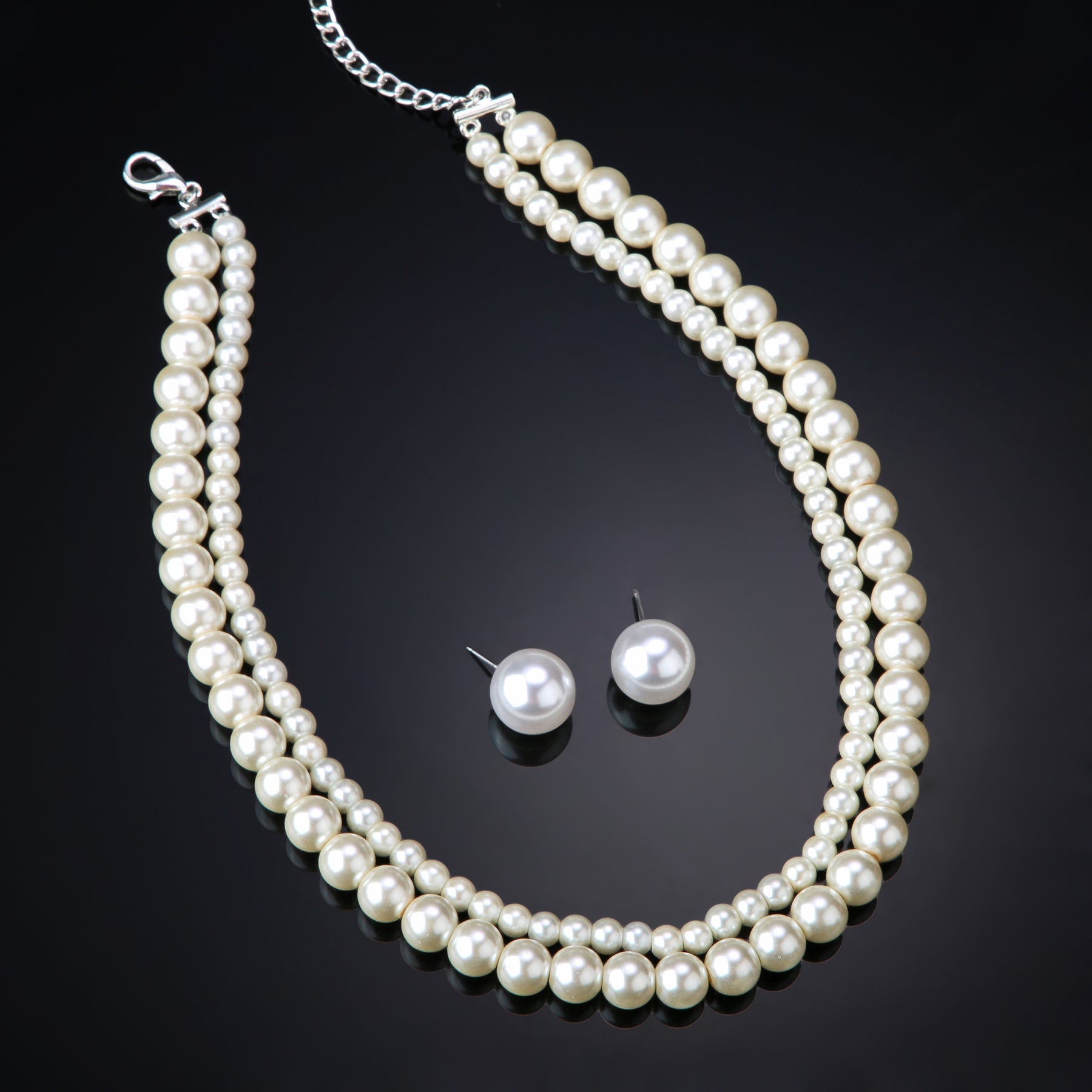 Estele Rhodium Plated Stunning Double Layered White Pearl Necklace Set for Women - Distacart