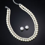 Thumbnail for Estele Rhodium Plated Stunning Double Layered White Pearl Necklace Set for Women - Distacart