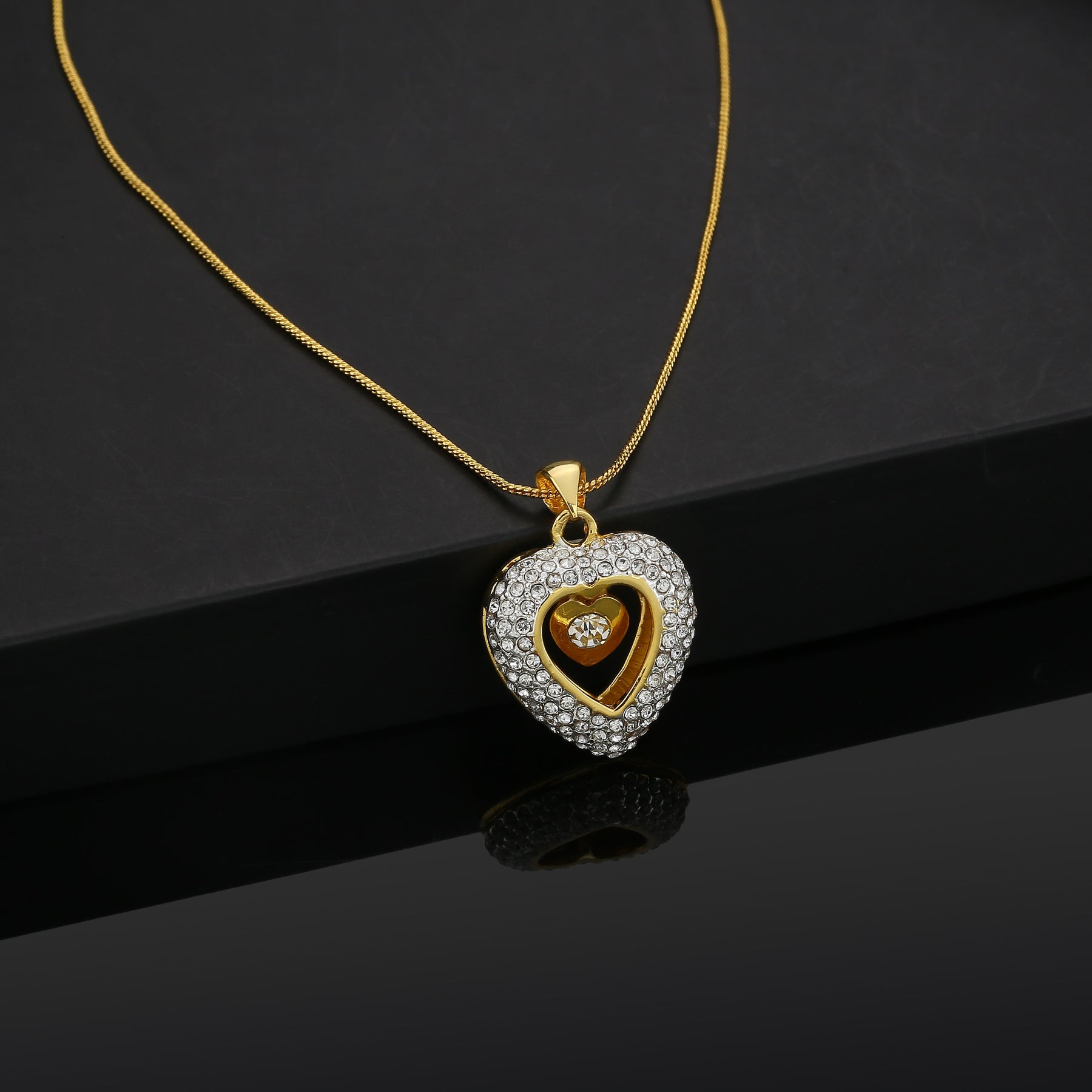 Estele Gold-Polished Trendy Fashionable Heart Designer Pendant Necklace with Chain for Girls & Women - Distacart