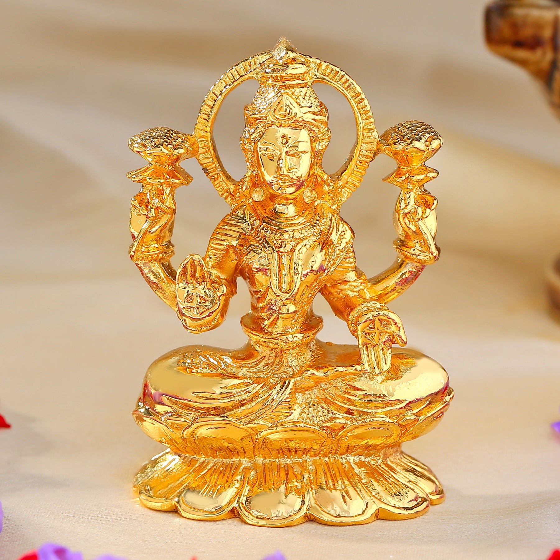 Estele Gold-Polished Goddess of Wealth Maha Laxmi Devi Idol/Deity| Showpiece for Pooja Mandir/Car decor - Distacart