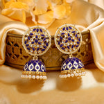 Thumbnail for Estele Gold-Polished Blue Meenakari Traditional Kundan Jhumki Earrings with Pearls for Women - Distacart