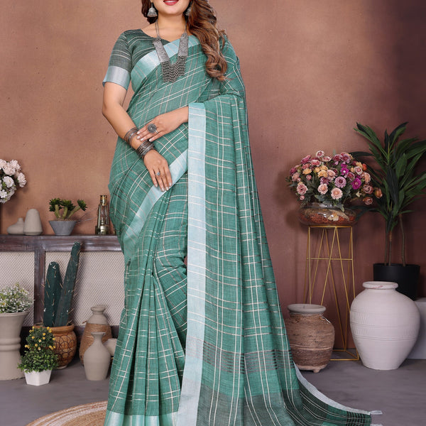 Anaita Teal Green Weaving Linen Cotton Saree With Blouse - Distacart