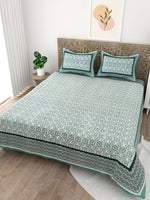 Thumbnail for Green Floral Printed Cotton 200TC King Bedsheet With 2 Zipper Pillow Covers - King Size by House of Ree - Distacart
