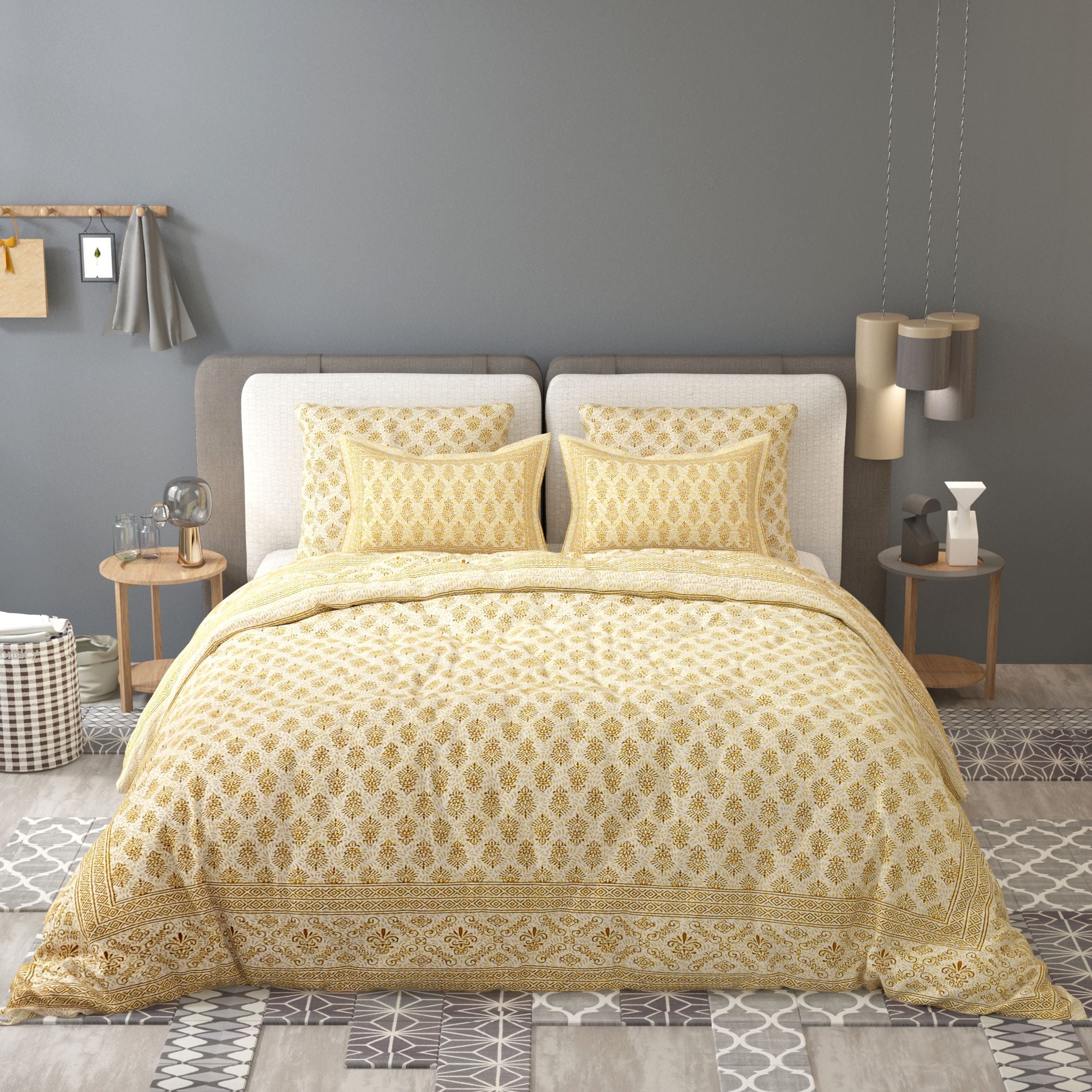 Green Ethnic Motifs Cotton 200TC King Bedsheet With 2 Zipper Pillow Covers - King Size by House of Ree - Distacart