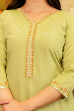 Thumbnail for The52 Lemons Women's Beautiful Viscose Shimmer Fabric Embroidered Work Straight Kurta Pant and Dupatta Set - Distacart