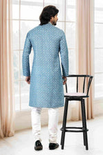 Thumbnail for Raivat Ethnic Cotton Thread Work Kurta Pajama In Blue Colour - Dista