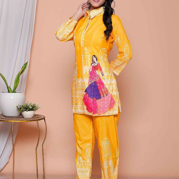 Miravan Womens Yellow Digital Printed Kurta Set - Distacart