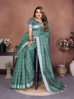 Thumbnail for Anaita Teal Green Weaving Linen Cotton Saree With Blouse - Distacart