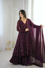Thumbnail for Teeya Creation Violet Crunchy Silk Embroidery Work Designer Suit - Distacart