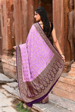 Thumbnail for Joban Fashion Lavender Crepe Chiffon Pure Handloom Banarasi Silk Saree