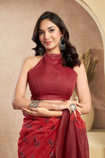 Thumbnail for Vastranavya Rust Digital Printed Linen Ready To Wear Designer Saree with Unstitched Blouse - Distacart