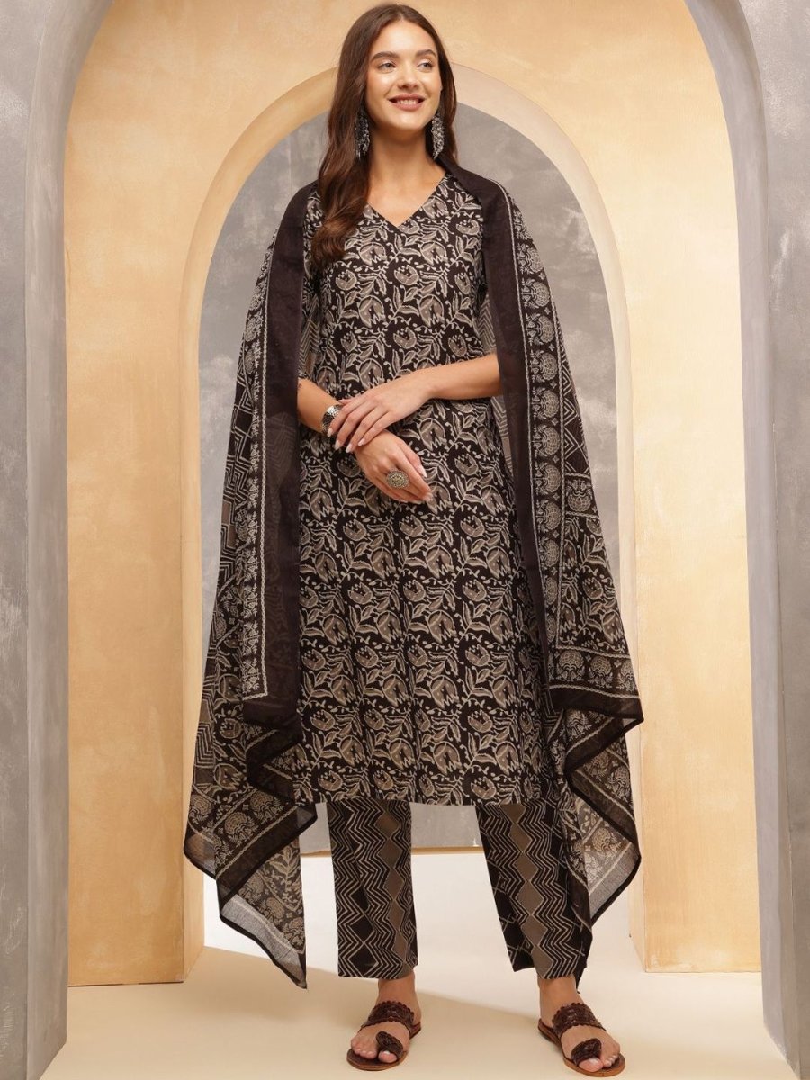 Anouk Women Ethnic Motifs Printed Regular Pure Cotton Kurta with Trousers & With Dupatta - Distacart
