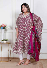Thumbnail for Miravan Plus Size Women'S Cream Embroidered Cotton Anarkali Kurta And Dupatta - Distacart