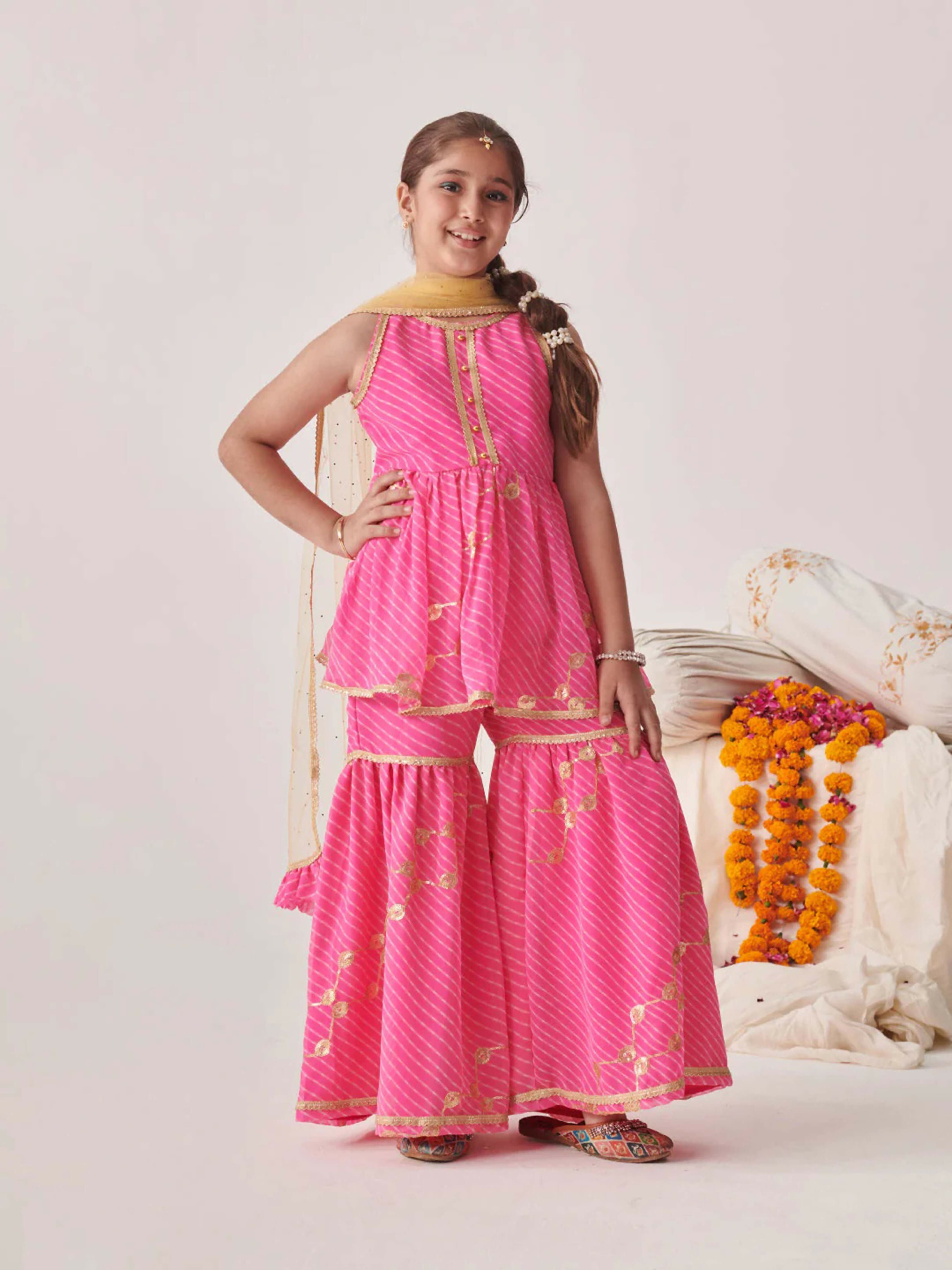 Joban Fashion Girl's Pink Color Sharara Set