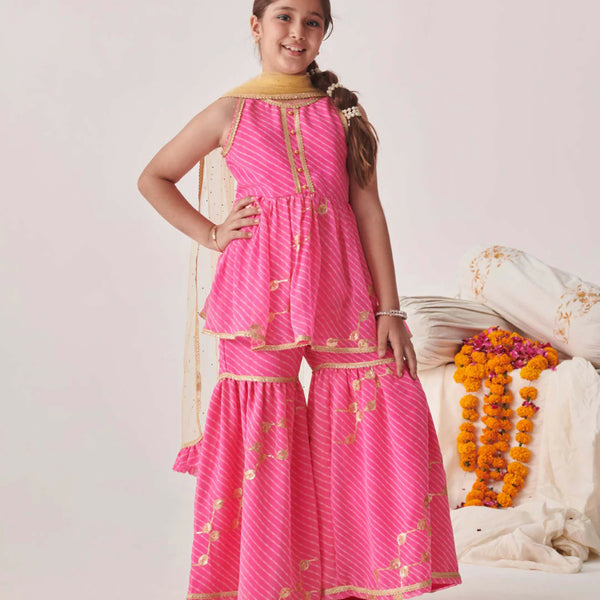 Joban Fashion Girl's Pink Color Sharara Set