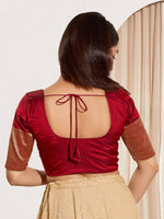 Thumbnail for Joban Fashion Maroon Taffeta Silk Padded Blouse With Round Neck Elbow Sleeves - Distacart