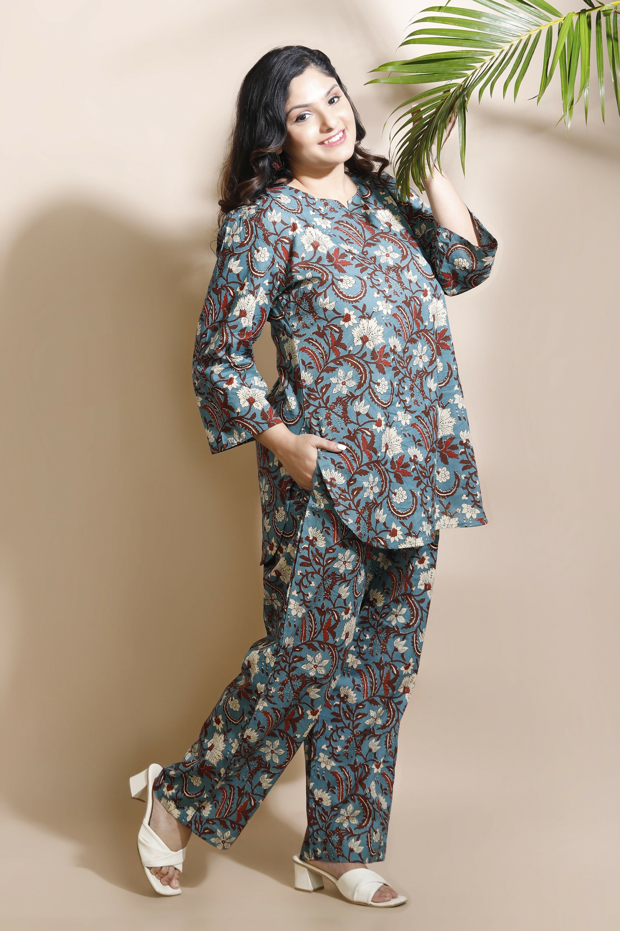Breathables Blue Kalamkari Kurta & Pant Cotton Co-Ord Set - Dista