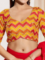 Thumbnail for Joban Fashion Yellow Chiffon Padded Blouse With Square Neck Elbow Sleeves - Distacart