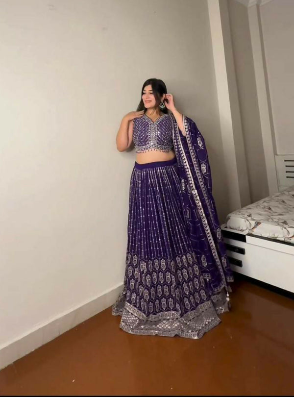 Jyoti Fashion Women's Royal Blue Faux Georgette Sequins with Thread Embroidered Designer Lehenga Choli Set - Distacart
