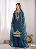 Thumbnail for Teeya Creation New latest Trendy Embroidery Beads Work Kurta Sharara Set - Blue - Dista