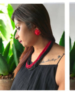 Thumbnail for Inhanns Vibrant Handmade 20 Layers Beaded Necklace With Matching Earrings - Dual Ton Black & Red - Distacart