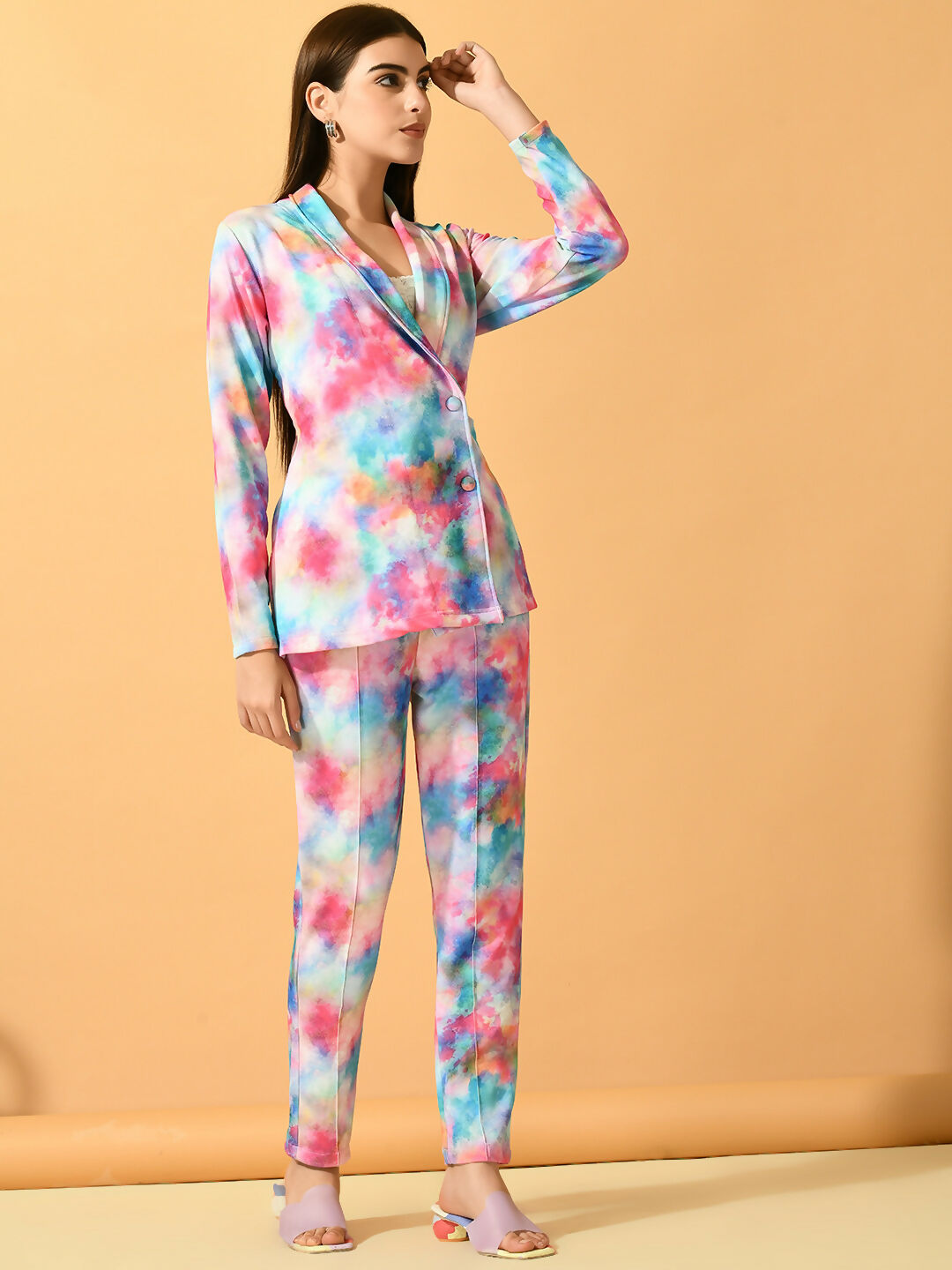 Myshka Women's Multi Printed Coat With Trousers - Distacart