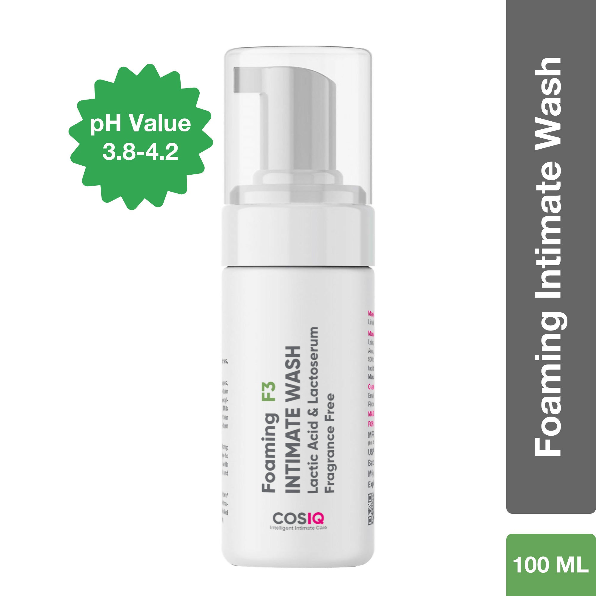 Cos-IQ Foaming F3 Intimate Wash Fragrance-Free Hygiene Wash with Lactic Acid & Lactoserum