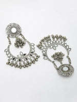 Thumbnail for NVR Women's Silver-Plated Mirror Work Oxidised Chandbali Earrings - Distacart