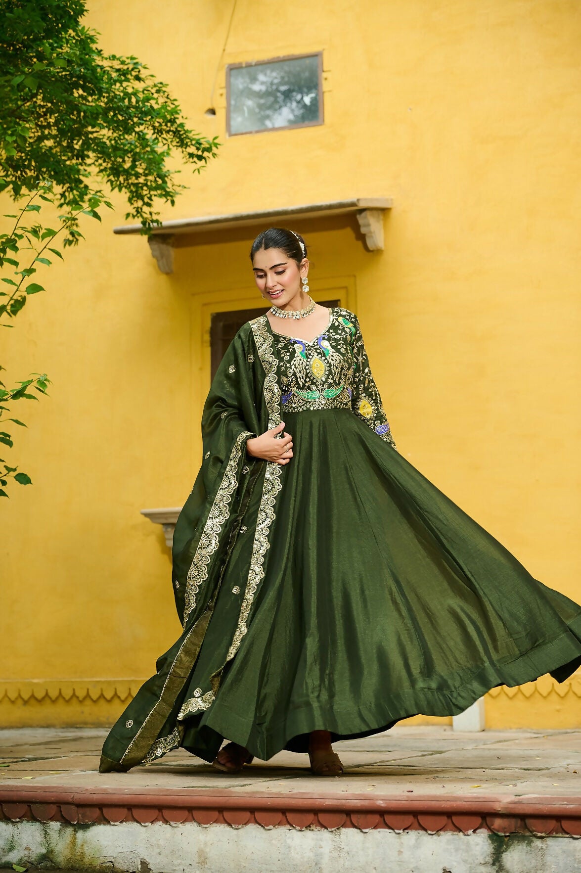 Joban Fashion Green Silk Sequence Embroidery Work Kurta Set
