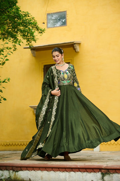 Joban Fashion Green Silk Sequence Embroidery Work Kurta Set