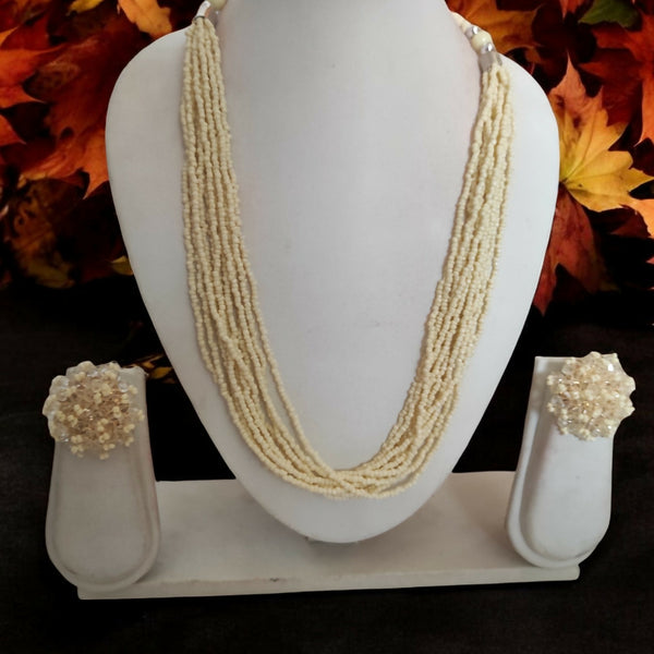 Inhanns Bloom Handmade Beaded Necklace With Earrings - 12 Layers - Cream Necklace Set - Distacart