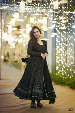 Thumbnail for Aayaa Designer Embroidery Zari Sequins Work Faux Blooming Georgette Suit - Black - Distacart