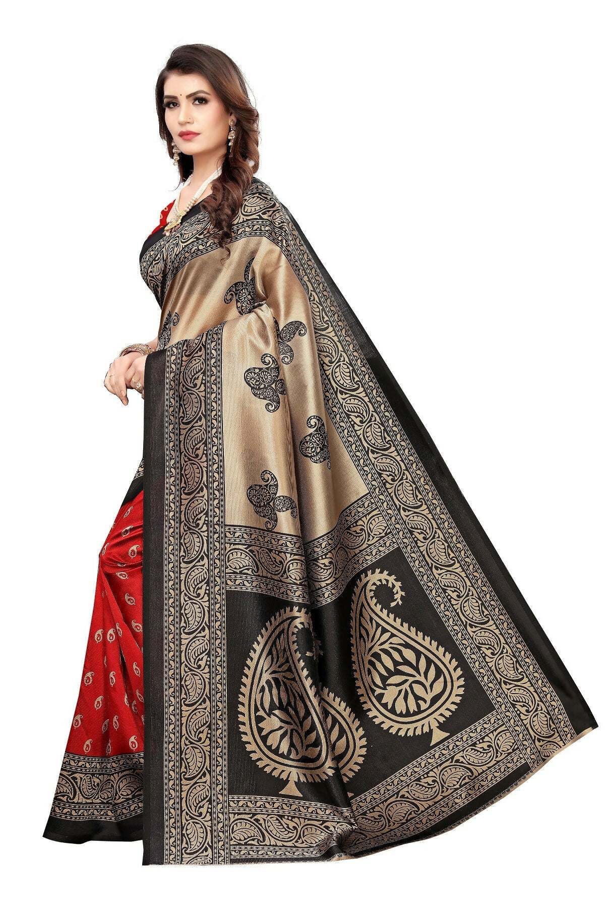 Vamika Red Printed Art Silk Saree - Distacart