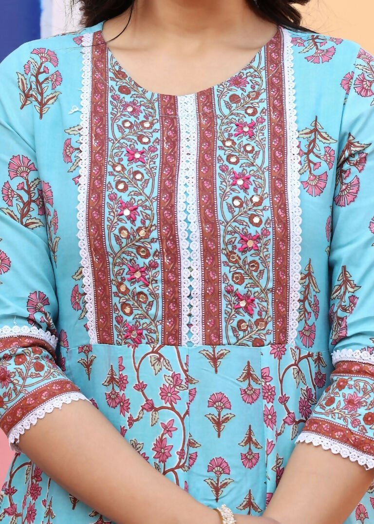 Alvano Printed Anarkali Kurti with Pant and Dupatta Set for Women's and Girls Rayon - Distacart