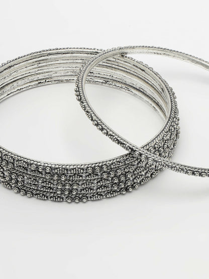 NVR Women's Set of 6 Silver-Toned German Silver Oxidised Bangles - Distacart