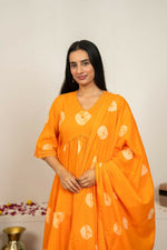 Thumbnail for Joban Fashion Orange Tie & Dye Cotton Suit Set - Distacart