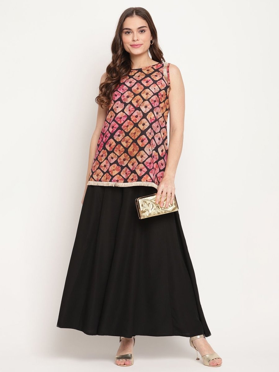 Ahalyaa Women's Black Crepe Digital Shibori Print Top Palazzo Set - Distacart