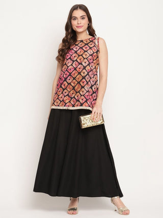 Ahalyaa Women's Black Crepe Digital Shibori Print Top Palazzo Set - Distacart