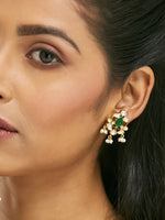 Thumbnail for Nuyug 22K Gold-Plated Elegant Kundan & Green Stone Studded Pearl Drops Studs
